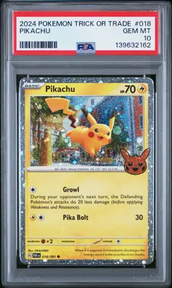 PSA 10 Pikachu Holo - 018/091 2024 Trick Or Trade - Pokemon Graded Card - Image 1