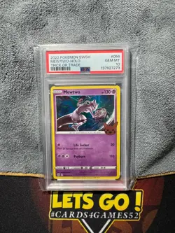 PSA 10 Gem Mint MEWTWO 056 Holo 2022 Pokemon Trick Or Trade Sword & Shield Stamp - Image 1