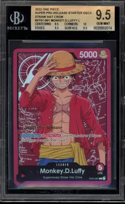 One Piece CCG Monkey.D.Luffy Super Pre-Release Starter Deck ST01-001 BGS 9.5 - Image 1