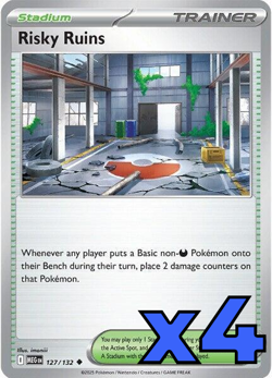 4x Risky Ruins 127/132 Me01: Mega Evolution PLAYSET x4 - Pokemon TCG - NM - Image 1