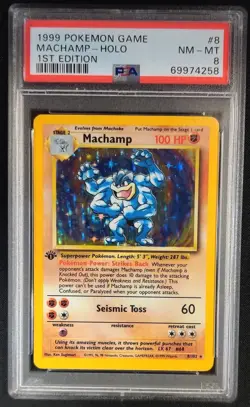 PSA 8 Machamp 8/102 1st Edition Base Set Pokemon Graded Card - Image 1