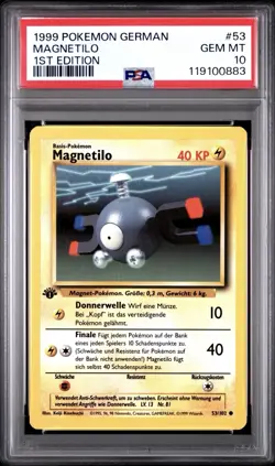 1999 Pokemon GERMAN 1st Edition Base Set Magnetilo-Magnemite 53/102 PSA 10 GEM - Image 1