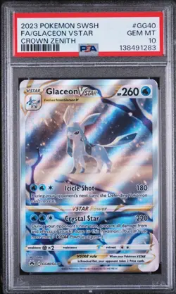 2023 POKEMON SWORD & SHIELD CROWN ZENITH #GG40 FULL ART/GLACEON VSTAR PSA 10 - Image 1