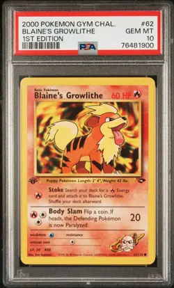POKEMON CARDS BLAINE'S GROWLITHE #62 62/132 GYM CHALLENGE 1ST ED PSA 10 GEM MINT - Image 1