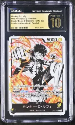 CGC 10 Pristine Monkey D Luffy ST13-003 One Piece Card Black White Alt Art Jpn - Image 1