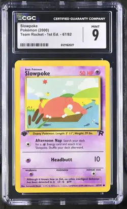 CGC 9 MINT Slowpoke Team Rocket 1st Edition 67/82 Pokemon Card - Image 1