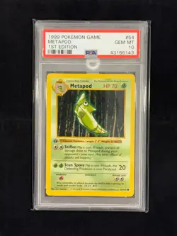 1999 Metapod 1st Edition #54 PSA 10 GEM MINT Base Set Shadowless Pokemon - Image 1
