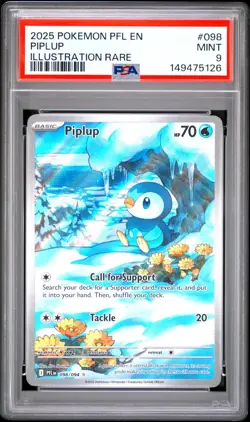 2025 POKEMON PFL EN-PHANTASMAL FLAMES ILLUSTRATION RARE #098 PIPLUP PSA 9 - Image 1