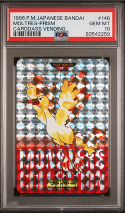 PSA 10 Moltres Carddass Red Prism Holo 1996 Rookie Japanese Vending Pokemon Card - Image 1