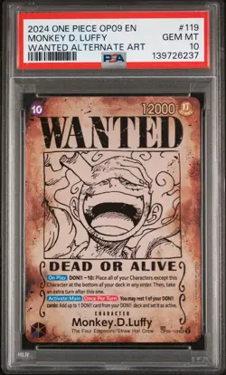 PSA 10 MONKEY D. LUFFY 119 WANTED ALTERNATE ART ONE PIECE - Image 1