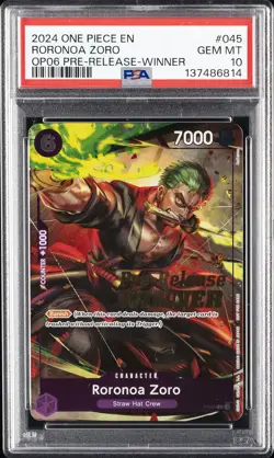 2024 ONE PIECE PROMOS #045 RORONOA ZORO PSA 10 - Image 1