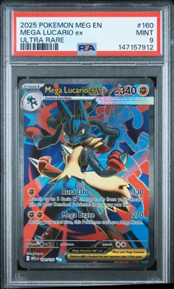 2025 Pokemon Meg En-Mega Evolution #160 Mega Lucario Ex Ultra Rare PSA 9 - Image 1