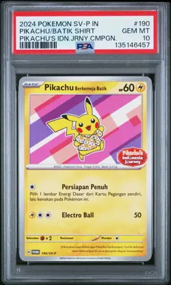2024 POKEMON INDONESIAN SV-P PROMO #190 PIKACHU IN BATIK SHIRT PSA 10 - Image 1