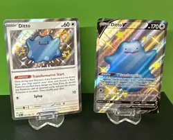 Shiny Ditto 201/091 & Shiny Ditto V SV118/SV122 Full Art Pokemon 2 Card Lot NM - Image 1