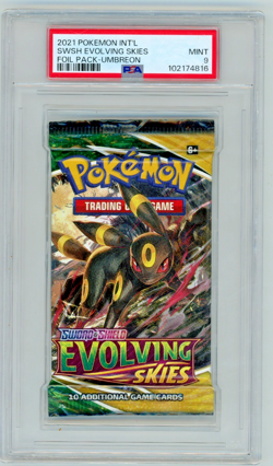 2021 Pokemon SWSH Evolving Skies Booster Pack Umbreon Artwork PSA 9 - Image 1