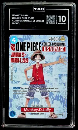 TAG GEM MINT 10 Monkey.D.Luffy College Basketball US Voyage P-055 One Piece 977 - Image 1