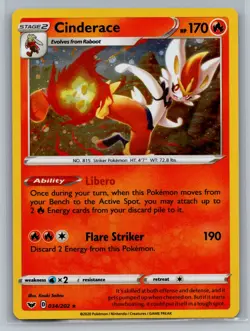 Cinderace (034) SWSH01: Sword & Shield Base Set #034/202 Holo Rare Pokemon Card - Image 1