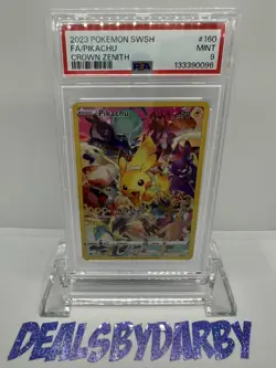 2023 POKEMON SWORD & SHIELD CROWN ZENITH #160 ALT FULL ART FA PIKACHU PSA 9 - Image 1
