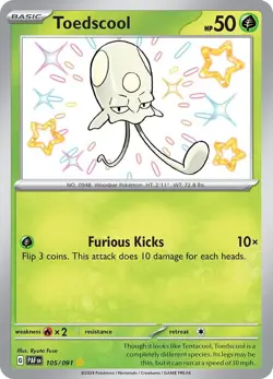 Toedscool 105/091 Paldean Fates PAF Shiny Rare Near Mint Pokemon 2024 - Image 1