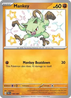 Mankey 169/091 Paldean Fates PAF Shiny Rare Near Mint Pokemon 2024 - Image 1