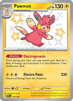 Pawmot 144/091 Paldean Fates PAF Shiny Rare Near Mint Pokemon 2024 - Image 1