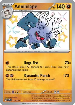 Annihilape 171/091 Paldean Fates PAF Shiny Rare Near Mint Pokemon 2024 - Image 1