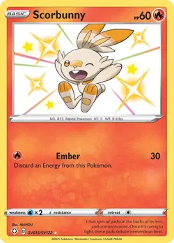 Scorbunny SV015/SV122 Shining Fates SHF Shiny Rare Near Mint Pokemon 2021 - Image 1