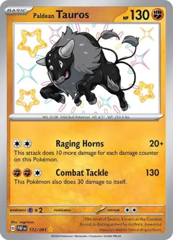 Paldean Tauros 172/091 Paldean Fates PAF Shiny Rare Near Mint Pokemon 2024 - Image 1
