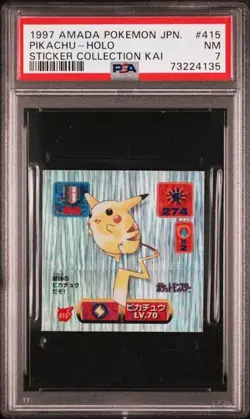 POKEMON Amada Collection Kai Pikachu Holo Sticker 1997 PSA Near Mint - Image 1