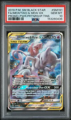 Pokemon 2019 GX SM191 Mewtwo & Mew Tag Team Black Star Promo Card PSA 10 Gem Mnt - Image 1