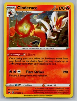 Cinderace (036) SWSH01: Sword & Shield Base Set #036/202 Rare Holo Pokemon Card - Image 1