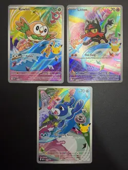 Pokemon - Rowlet Litten Popplio MEP 043 044 045 First Partner Illustration Set - Image 1