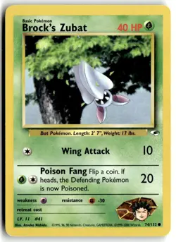 2000 Pokemon - Gym Heroes Brock’s Zubat #74/132 - Image 1