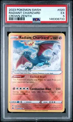 2023 POKEMON SWORD & SHIELD CROWN ZENITH #020 RADIANT CHARIZARD PSA 5 - Image 1