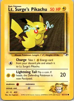 Pokemon TCG Lt Surges Pikachu 81/132 Gym Heroes LP - Image 1