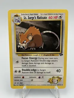 Lt. Surge's Raticate 53/132 Uncommon Gym Challenge Pokemon Unlimited MP - Image 1