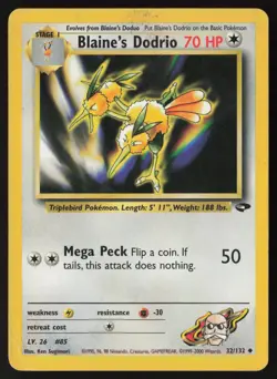 Blaine's Dodrio 32/132 Uncommon Gym Challenge Pokemon Damaged - Image 1
