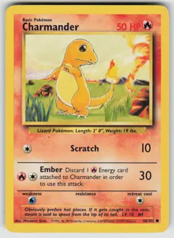 Charmander 46/102 Common Base Set Unlimited Pokemon Heavily Played - Image 1