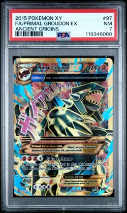 2015 POKEMON XY ANCIENT ORIGINS #97 FULL ART/PRIMAL GROUDON EX PSA 7 - Image 1