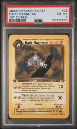 2000 Dark Magneton 1ST EDITION non HOLO, Pokemon Rocket, #11, PSA 6 - Image 1
