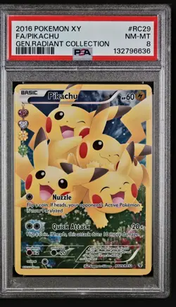 2016 POKEMON XY GENERATIONS RADIANT COLLECTION #RC29 FULL ART/PIKACHU PSA 8 - Image 1