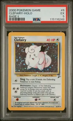 2000 POKEMON BASE SET 2 #6 CLEFAIRY-HOLO PSA 5 - Image 1