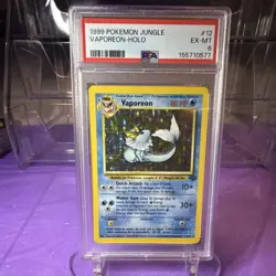 Pokemon 1999 Jungle Vaporeon Holo Rare Card 12/64 PSA 6 Graded - Image 1