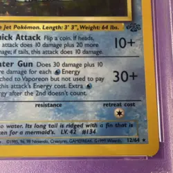Pokemon 1999 Jungle Vaporeon Holo Rare Card 12/64 PSA 6 Graded - Image 5