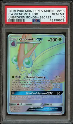 PM - 2019 - POKEMON SUN & MOON - UNBROKEN BONDS - #216 - VENOMOTH GX - PSA 10 - Image 1