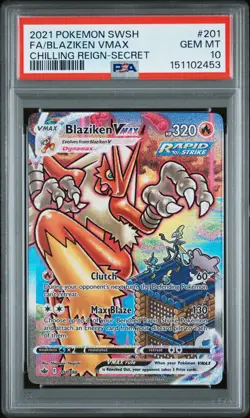 2021 POKEMON SWORD & SHIELD CHILLING REIGN SECRET FULL ART/BLAZIKEN VMAX PSA 10 - Image 1