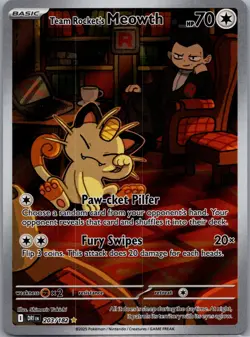 Pokemon TCG Team Rockets Meowth 203/182 Illustration Rare Destined Rivals NM - Image 1