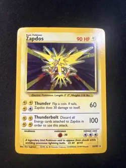 Pokemon TCG Zapdos Base Set 16/102 Holo 1999 Holo Rare LP - Image 1