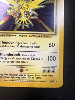 Pokemon TCG Zapdos Base Set 16/102 Holo 1999 Holo Rare LP - Image 5