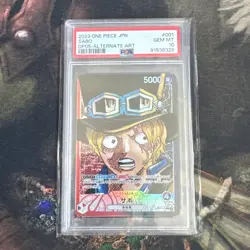 PSA GEM MT 10 2023 ONE PIECE JPN. OP05-001 Leader Sabo + Kaido Op Card JPN - Image 1